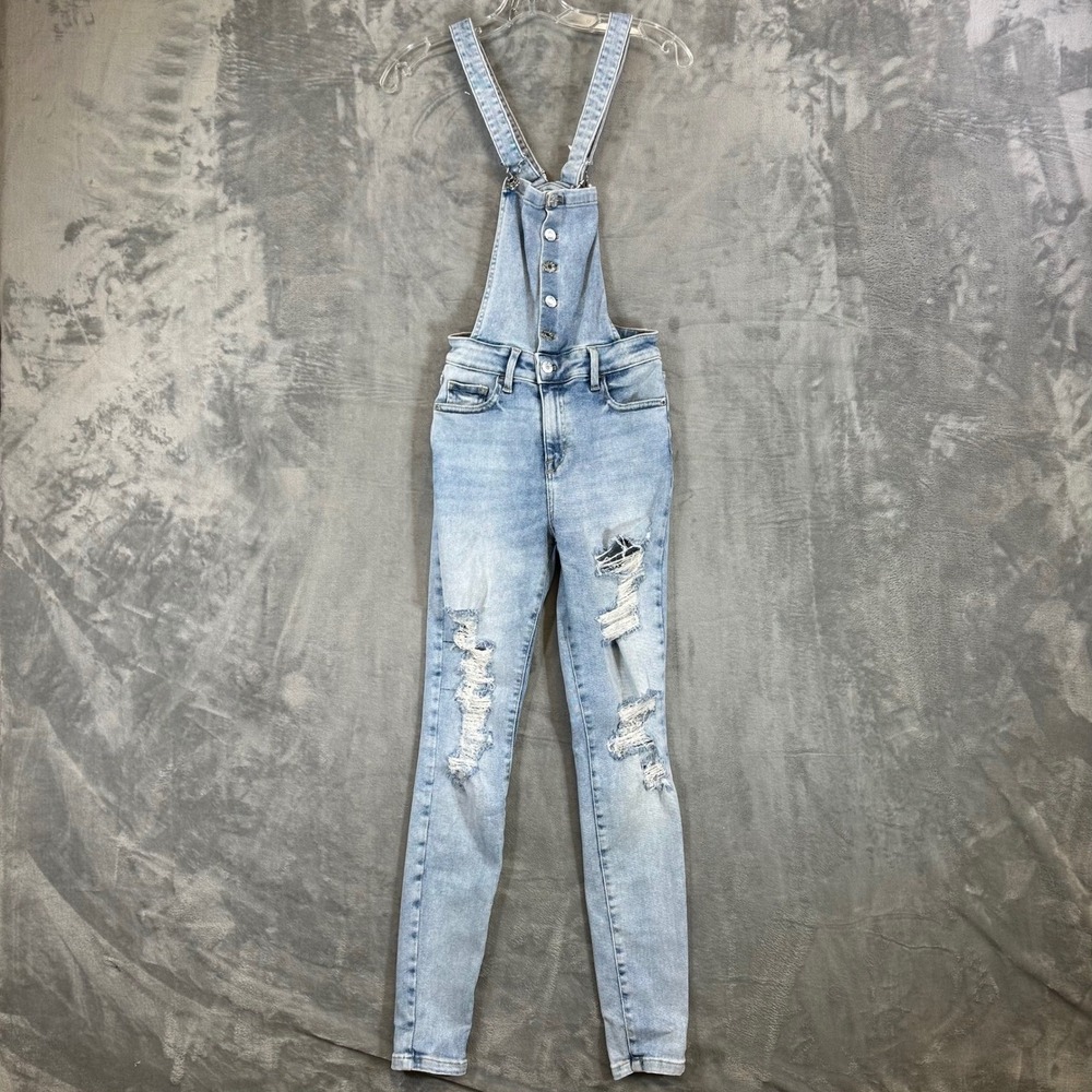 Guess Denim Overalls Womens Size XS Blue Light Wash Distressed Jumpsuit